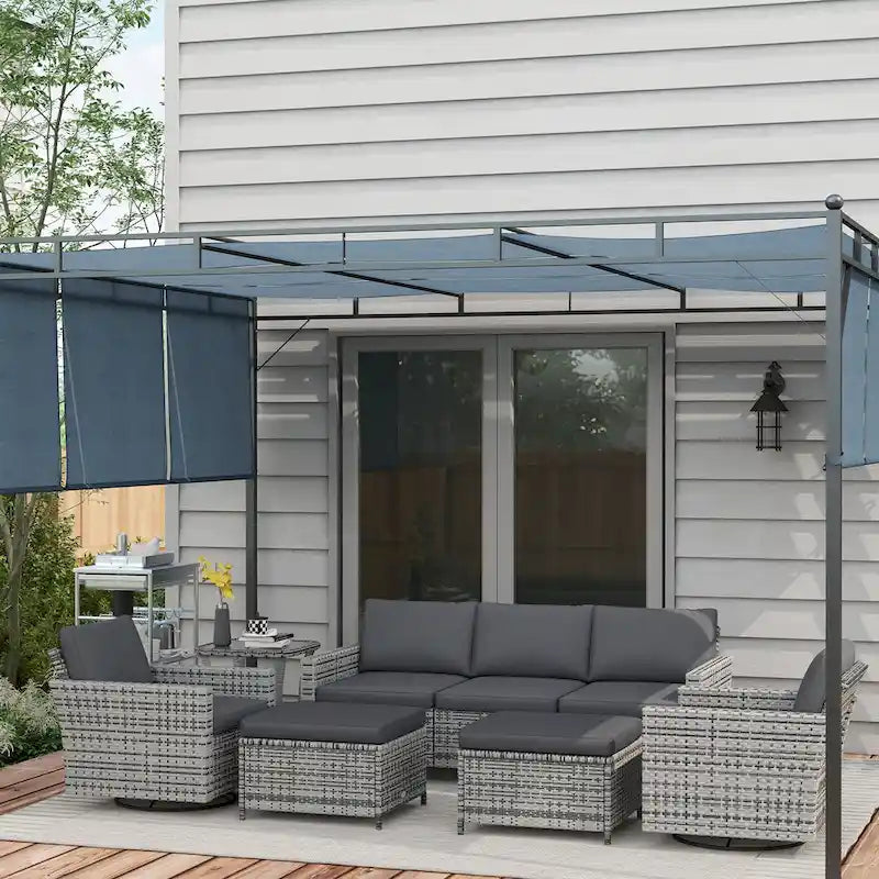 Ensemble de mobilier de jardin Outsunny 6 pièces avec canapé trois places en rotin, fauteuils à bascule pivotants, repose-pieds