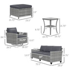 Ensemble de mobilier de jardin Outsunny 6 pièces avec canapé trois places en rotin, fauteuils à bascule pivotants, repose-pieds