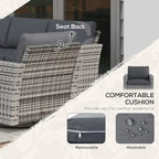 Ensemble de mobilier de jardin Outsunny 6 pièces avec canapé trois places en rotin, fauteuils à bascule pivotants, repose-pieds