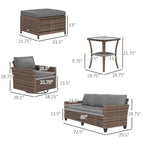 Ensemble de mobilier de jardin Outsunny 6 pièces avec canapé trois places en rotin, fauteuils à bascule pivotants, repose-pieds