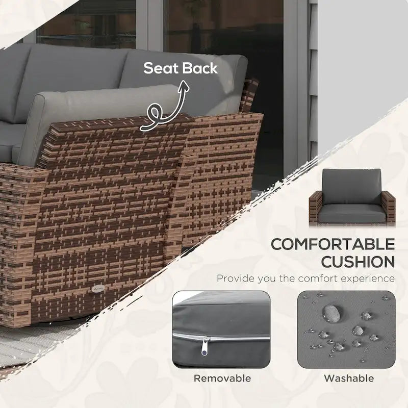 Ensemble de mobilier de jardin Outsunny 6 pièces avec canapé trois places en rotin, fauteuils à bascule pivotants, repose-pieds