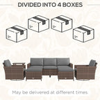 Ensemble de mobilier de jardin Outsunny 6 pièces avec canapé trois places en rotin, fauteuils à bascule pivotants, repose-pieds