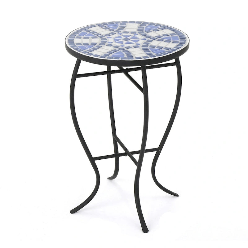 Table d'appoint Han Outdoor ronde en céramique avec piètement en fer par Christopher Knight Home