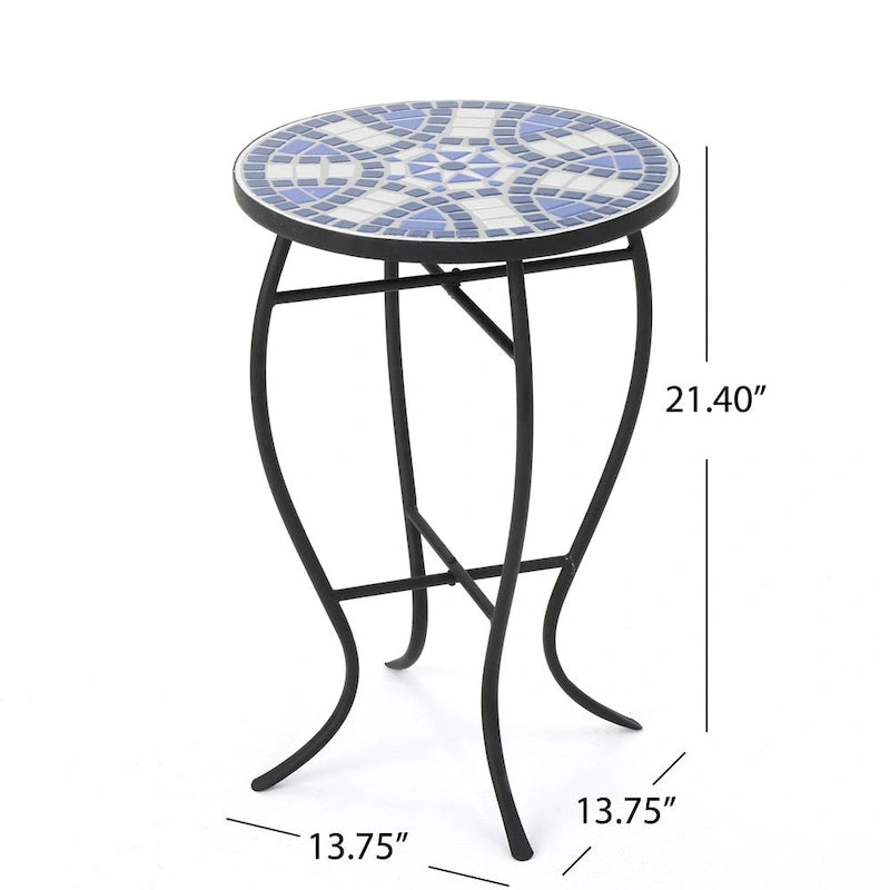 Table d'appoint Han Outdoor ronde en céramique avec piètement en fer par Christopher Knight Home