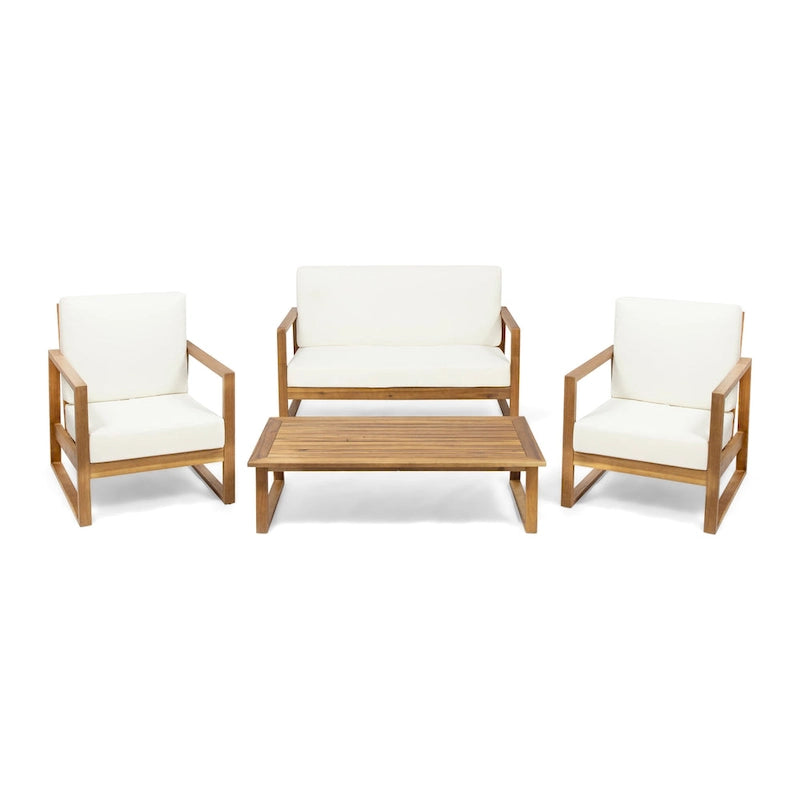 Ensemble de conversation d'extérieur 4 places en bois d'acacia belge par Christopher Knight Home