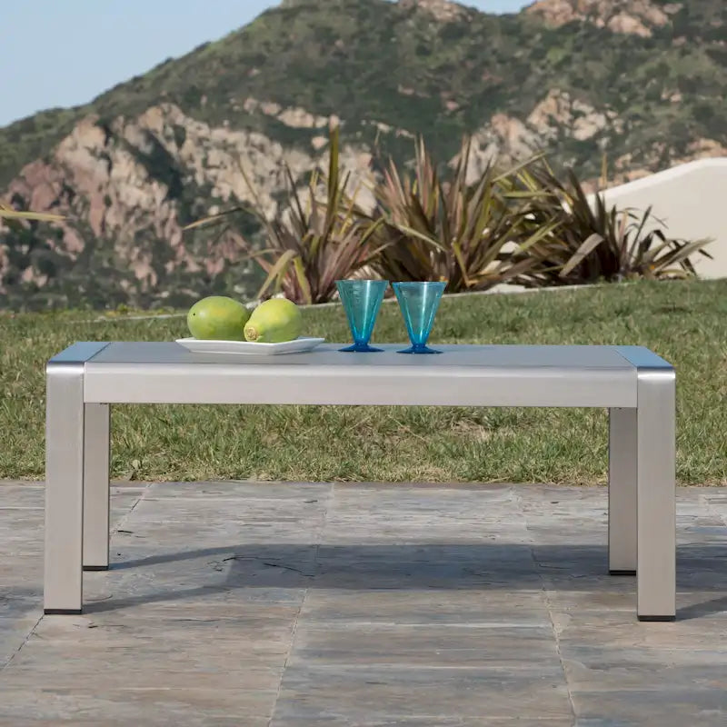Table basse d'extérieur en aluminium et verre trempé Cape Coral de Christopher Knight Home