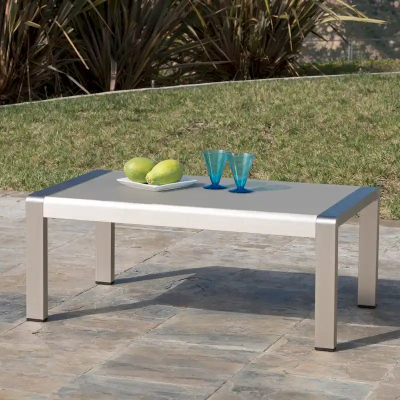 Table basse d'extérieur en aluminium et verre trempé Cape Coral de Christopher Knight Home