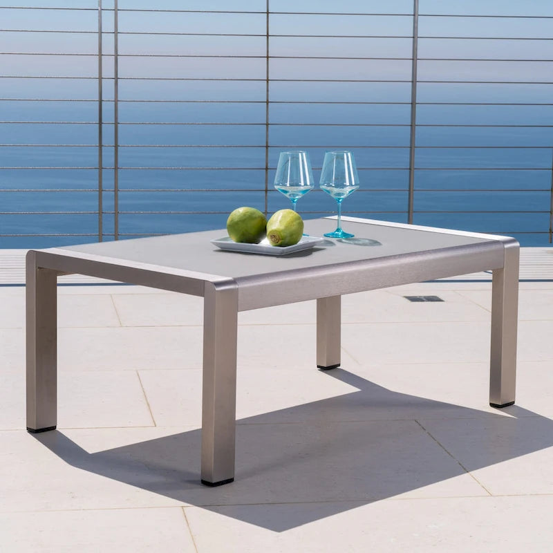 Table basse d'extérieur en aluminium et verre trempé Cape Coral de Christopher Knight Home