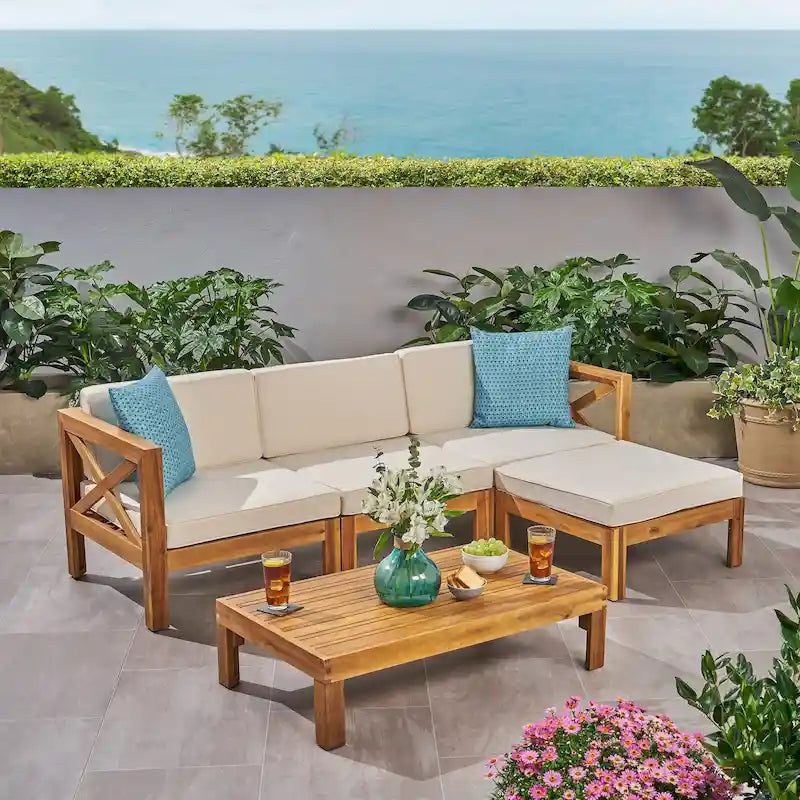 Ensemble de canapé 5 pièces en bois d'acacia d'extérieur Alcove par Christopher Knight Home