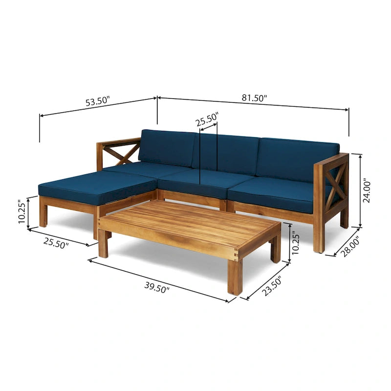 Ensemble de canapé 5 pièces en bois d'acacia d'extérieur Alcove par Christopher Knight Home