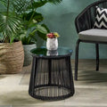 Table d'appoint en corde tressée moderne d'extérieur Moonstone avec plateau en verre trempé par Christopher Knight Home