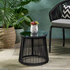 Moonstone Modern Outdoor Rope Weave Side Table with Tempered Glass Top by Christopher Knight Home