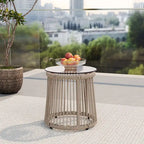 Table d'appoint en corde tressée moderne d'extérieur Moonstone avec plateau en verre trempé par Christopher Knight Home
