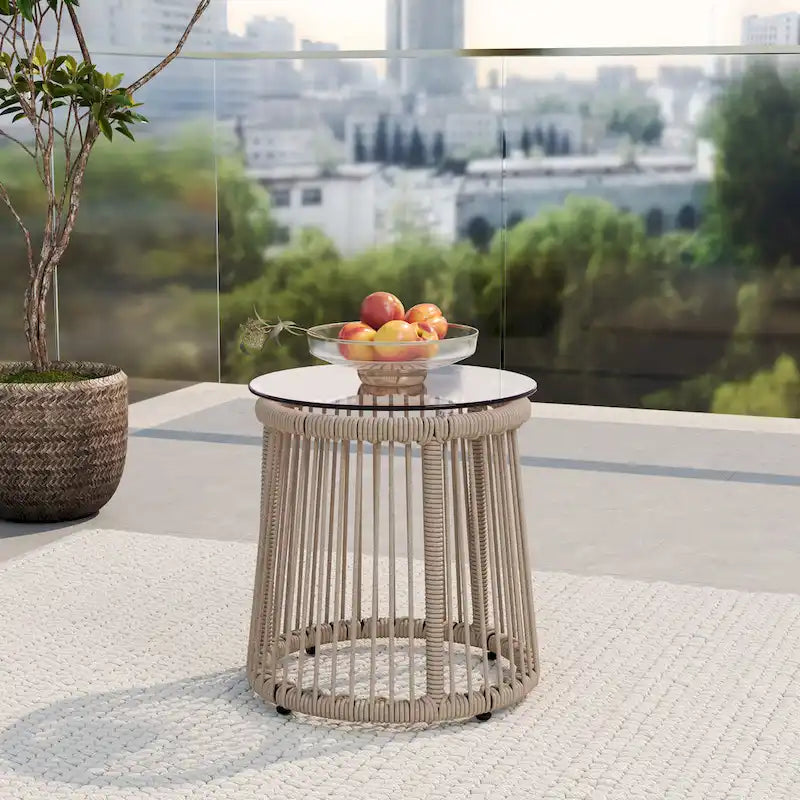 Table d'appoint en corde tressée moderne d'extérieur Moonstone avec plateau en verre trempé par Christopher Knight Home