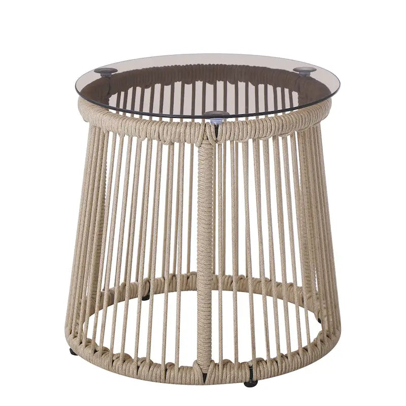 Table d'appoint en corde tressée moderne d'extérieur Moonstone avec plateau en verre trempé par Christopher Knight Home