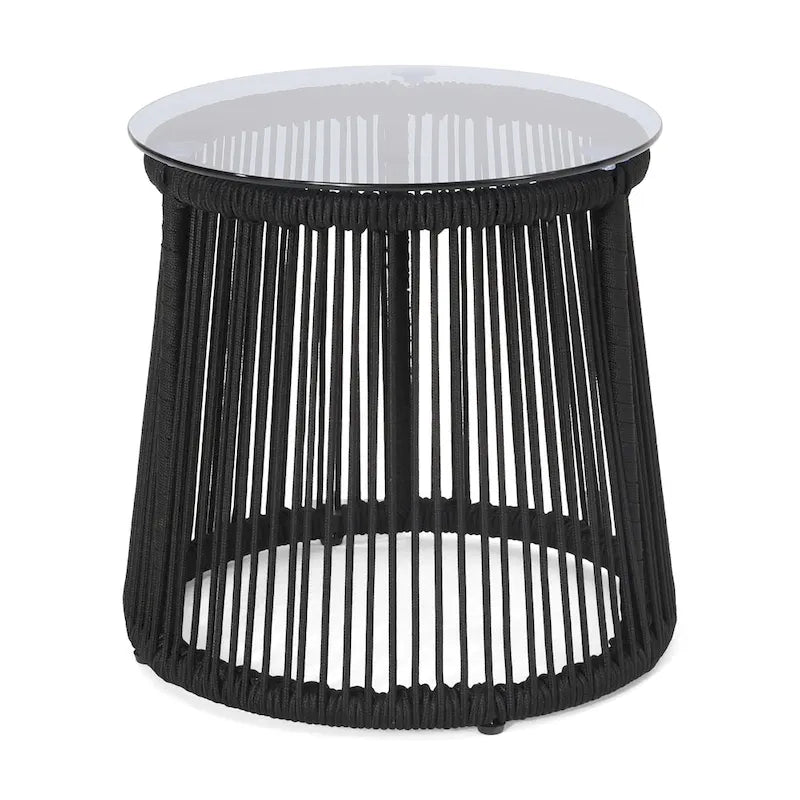 Table d'appoint en corde tressée moderne d'extérieur Moonstone avec plateau en verre trempé par Christopher Knight Home