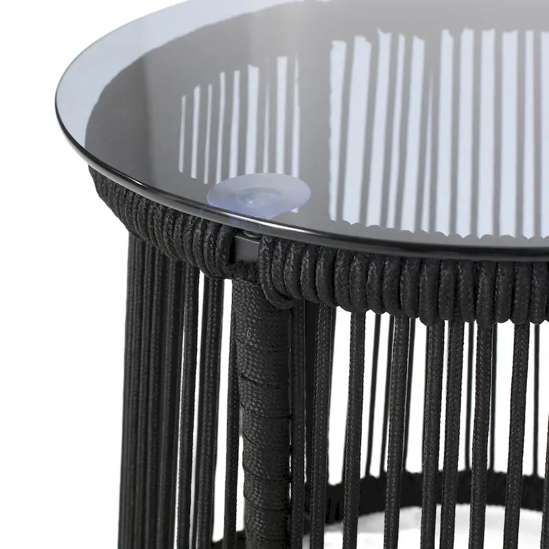 Table d'appoint en corde tressée moderne d'extérieur Moonstone avec plateau en verre trempé par Christopher Knight Home