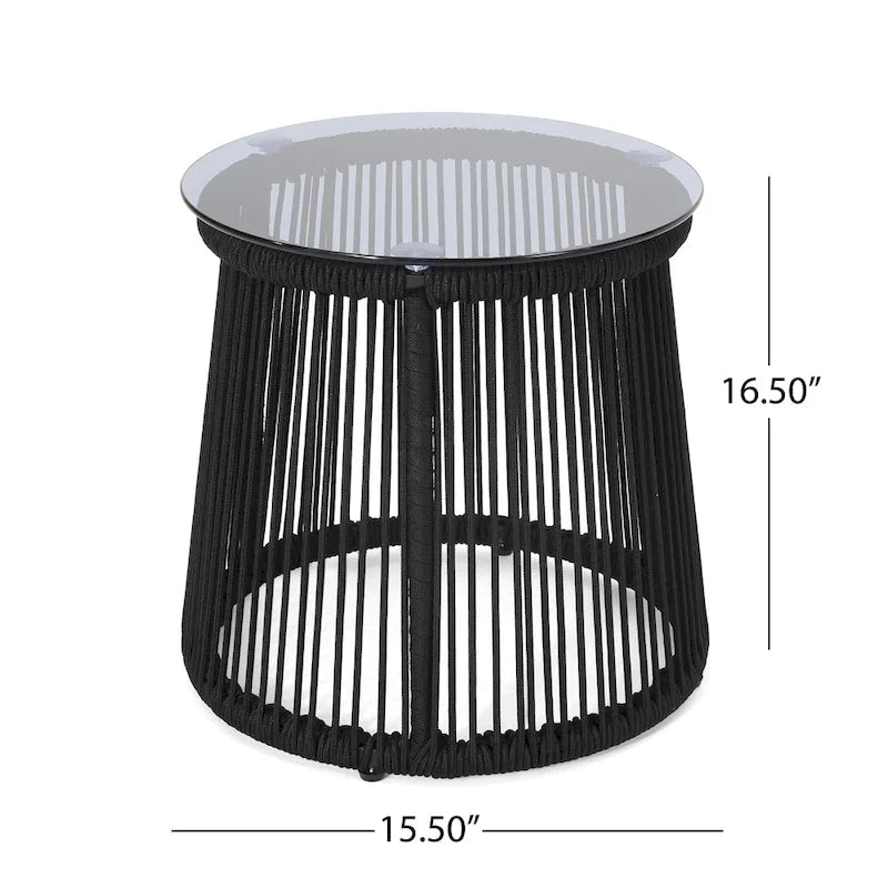 Table d'appoint en corde tressée moderne d'extérieur Moonstone avec plateau en verre trempé par Christopher Knight Home