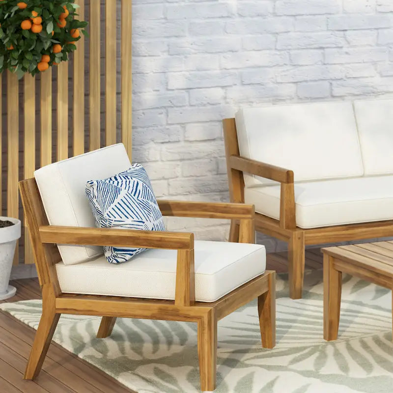 Rossville Acacia Wood Outdoor Club Chair with Cushions by Christopher Knight Home