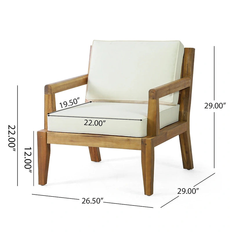 Fauteuil de jardin Rossville en bois d'acacia avec coussins par Christopher Knight Home