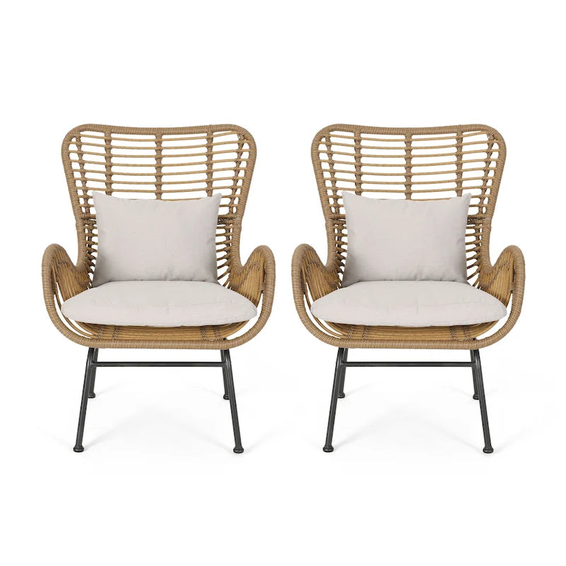 Fauteuils de jardin en osier Montana avec coussin (lot de 2) par Christopher Knight Home