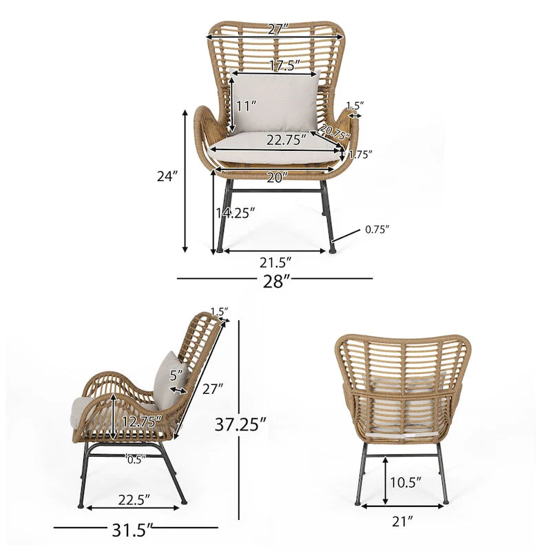 Fauteuils de jardin en osier Montana avec coussin (lot de 2) par Christopher Knight Home