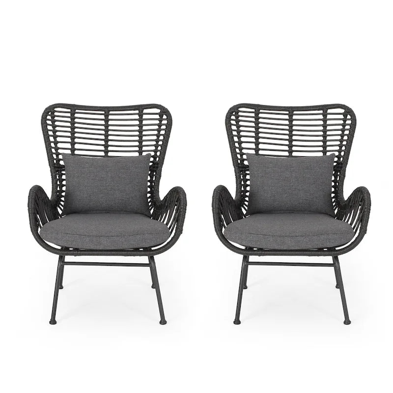Fauteuils de jardin en osier Montana avec coussin (lot de 2) par Christopher Knight Home