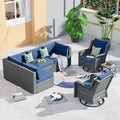 OVIOS Ensemble de mobilier de patio en rotin osier 7 pièces Ensemble de fauteuils à bascule pivotants