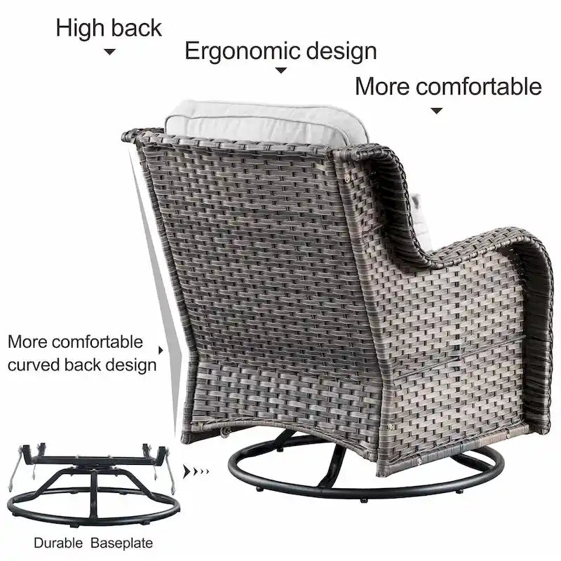OVIOS Ensemble de mobilier de patio en rotin osier 7 pièces Ensemble de fauteuils à bascule pivotants