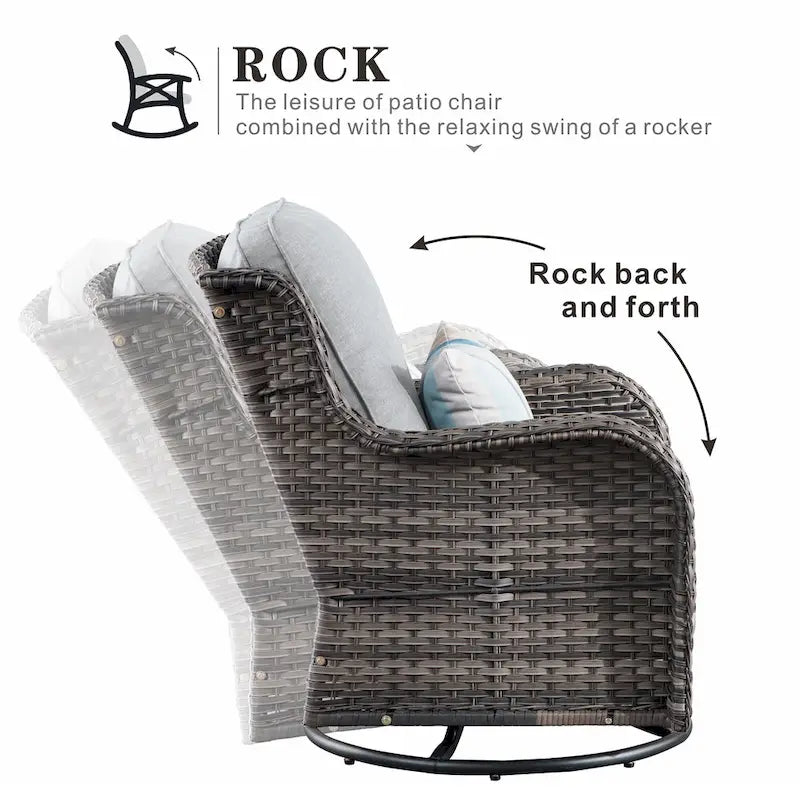 OVIOS Ensemble de mobilier de patio en rotin osier 7 pièces Ensemble de fauteuils à bascule pivotants