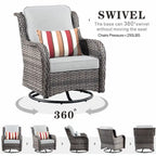 OVIOS Ensemble de mobilier de patio en rotin osier 7 pièces Ensemble de fauteuils à bascule pivotants