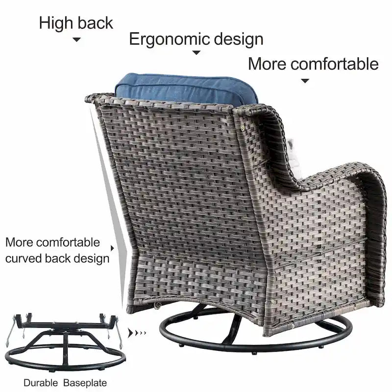 OVIOS Ensemble de mobilier de patio en rotin osier 7 pièces Ensemble de fauteuils à bascule pivotants