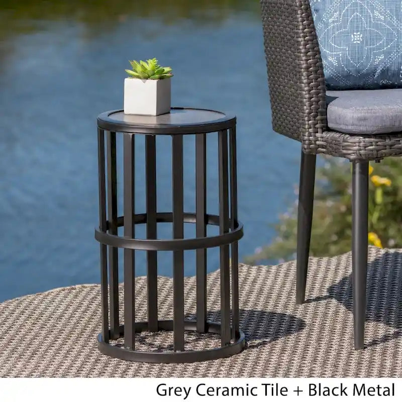 Table d'appoint en carreaux de céramique Carlo Outdoor Industrial de 11 pouces par Christopher Knight Home