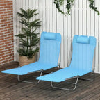 Chaises longues pliantes Outsunny, ensemble de 2 chaises de piscine extérieures avec oreiller, dossier inclinable à six positions