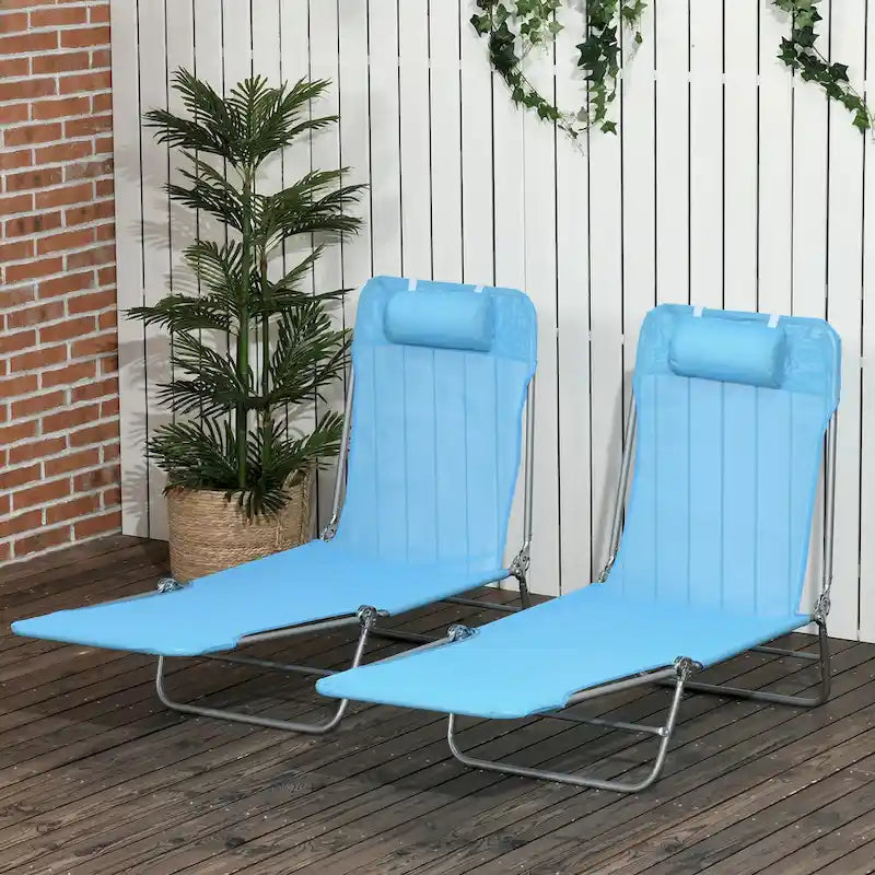 Chaises longues pliantes Outsunny, ensemble de 2 chaises de piscine extérieures avec oreiller, dossier inclinable à six positions