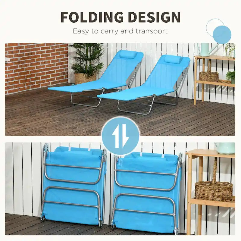 Chaises longues pliantes Outsunny, ensemble de 2 chaises de piscine extérieures avec oreiller, dossier inclinable à six positions