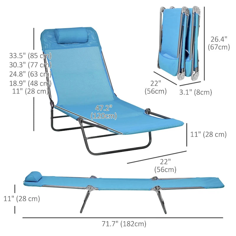 Chaises longues pliantes Outsunny, ensemble de 2 chaises de piscine extérieures avec oreiller, dossier inclinable à six positions