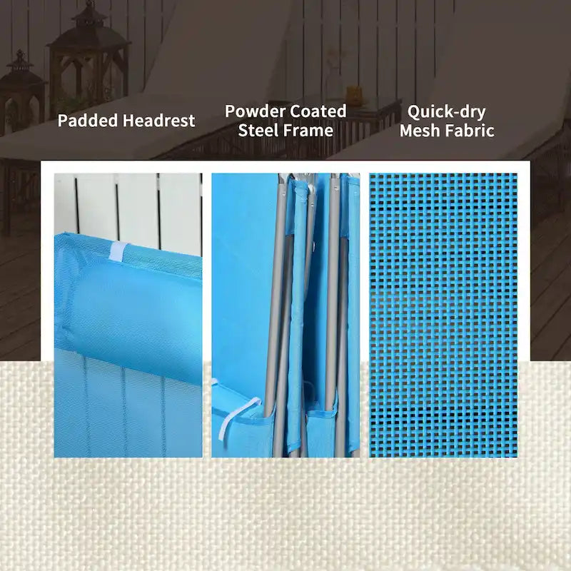 Chaises longues pliantes Outsunny, ensemble de 2 chaises de piscine extérieures avec oreiller, dossier inclinable à six positions