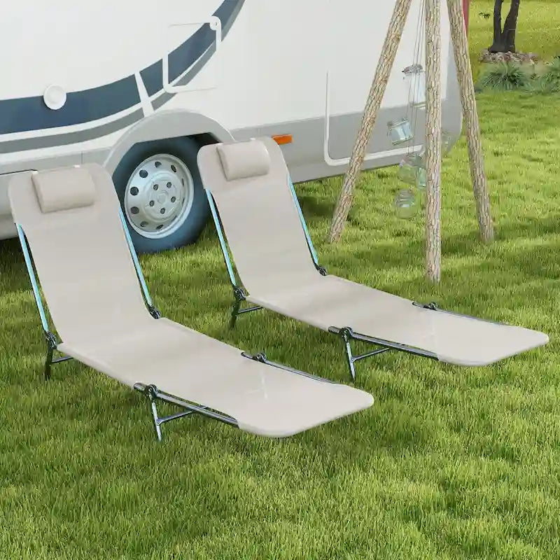 Chaises longues pliantes Outsunny, ensemble de 2 chaises de piscine extérieures avec oreiller, dossier inclinable à six positions