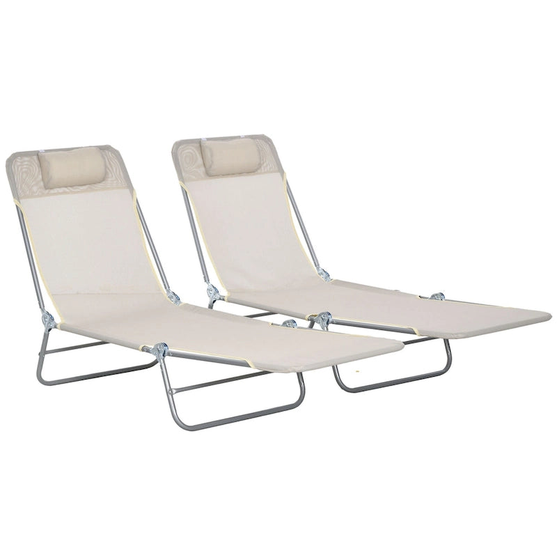 Chaises longues pliantes Outsunny, ensemble de 2 chaises de piscine extérieures avec oreiller, dossier inclinable à six positions