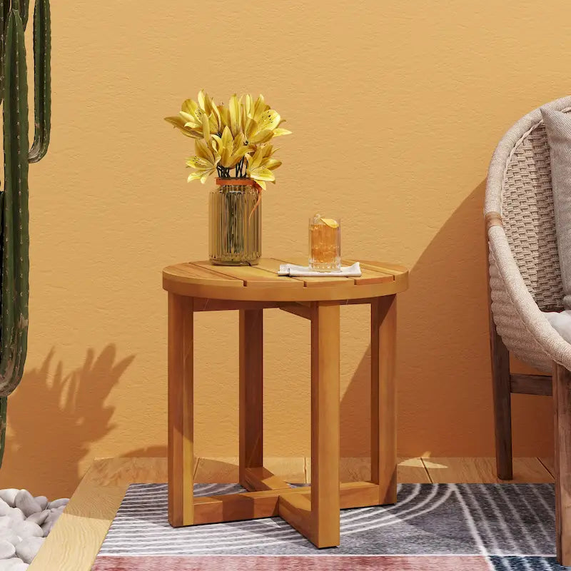Table d'appoint circulaire Hamel en bois d'acacia d'extérieur par Christopher Knight Home