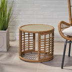 Table d'appoint Tatiana en osier moderne de style bohème avec plateau en verre trempé par Christopher Knight Home