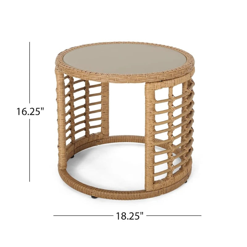 Table d'appoint Tatiana en osier moderne de style bohème avec plateau en verre trempé par Christopher Knight Home