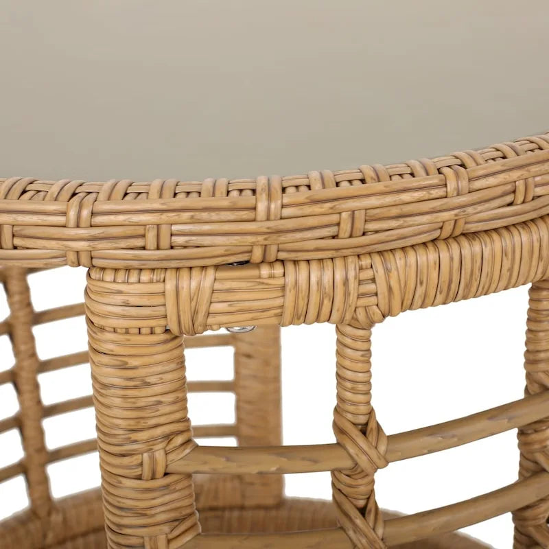 Table d'appoint Tatiana en osier moderne de style bohème avec plateau en verre trempé par Christopher Knight Home