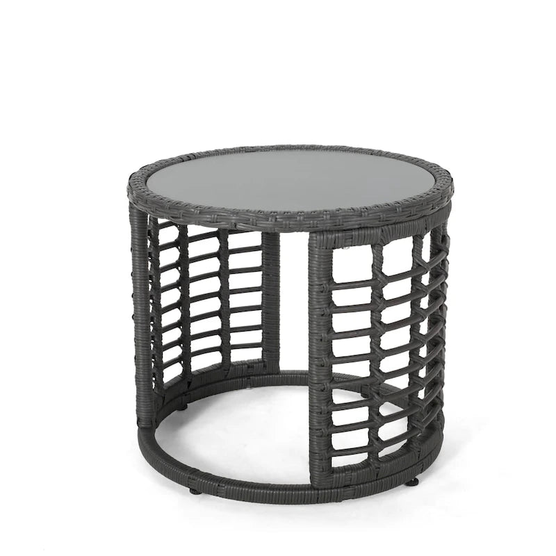 Table d'appoint Tatiana en osier moderne de style bohème avec plateau en verre trempé par Christopher Knight Home