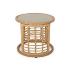 Table d'appoint Tatiana en osier moderne de style bohème avec plateau en verre trempé par Christopher Knight Home