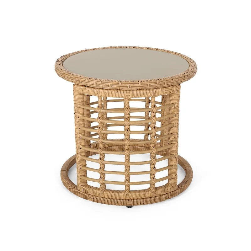 Table d'appoint Tatiana en osier moderne de style bohème avec plateau en verre trempé par Christopher Knight Home