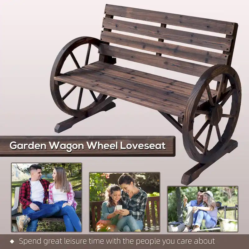 Banc de jardin Outsunny en bois avec roues de chariot