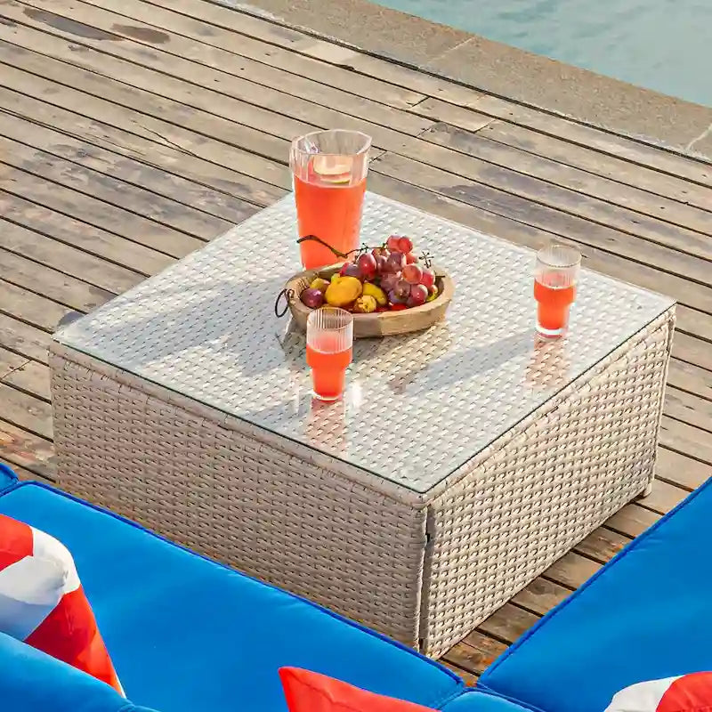 Table basse d'extérieur COSIEST en osier avec plateau en verre