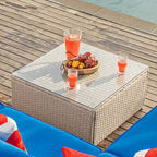 Table basse d'extérieur COSIEST en osier avec plateau en verre